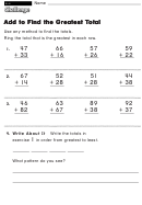 Add To Find The Greatest Total - Challenge Math Worksheet With Answer Key