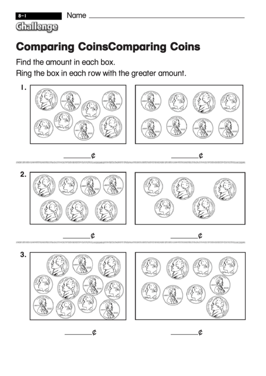 Comparing Coins - Challenge Math Worksheet With Answer Key Printable pdf