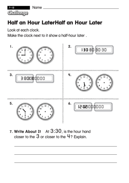 Half An Hour Later - Challenge Worksheet With Answer Key Printable pdf