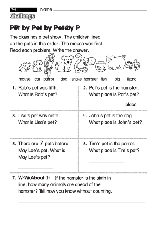 Pet By Pet By Pet - Challenge Worksheet With Answer Key Printable pdf