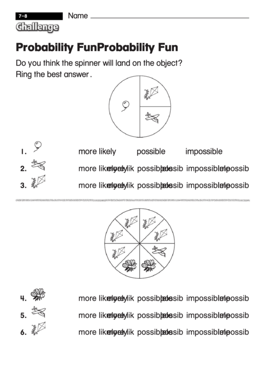 Probability Fun - Challenge Worksheet With Answer Key Printable pdf
