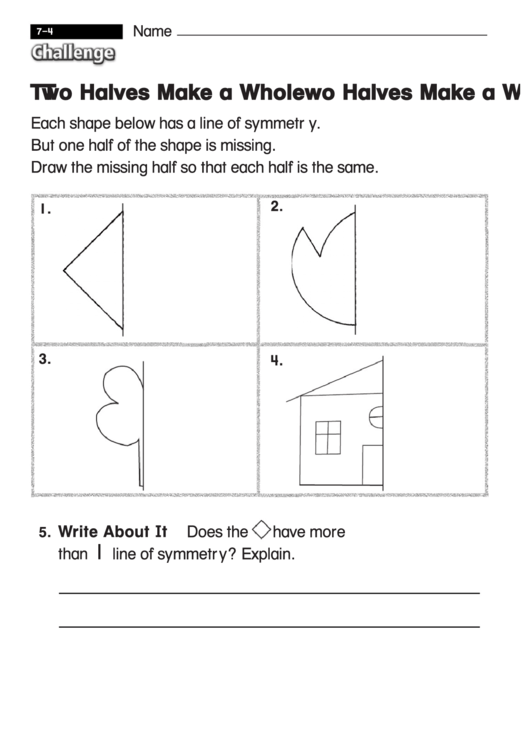 Two Halves Make A Whole - Challenge Worksheet With Answer Key Printable pdf