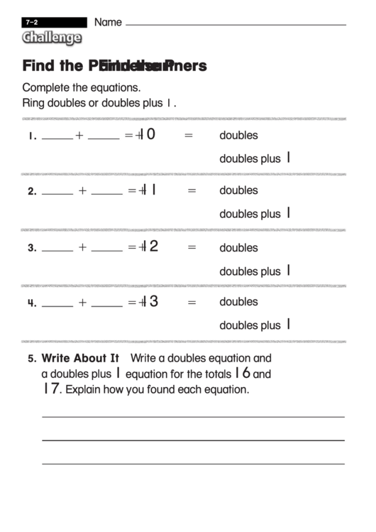 Find The Partners - Challenge Worksheet With Answer Key Printable pdf