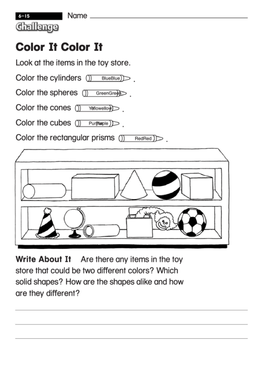 Color It - Challenge Worksheet With Answer Key Printable pdf