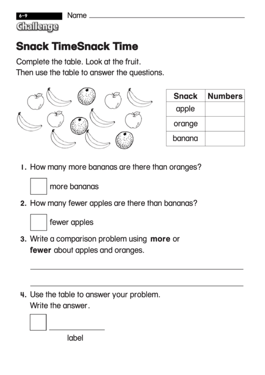 Snack Time - Challenge Worksheet With Answer Key Printable pdf