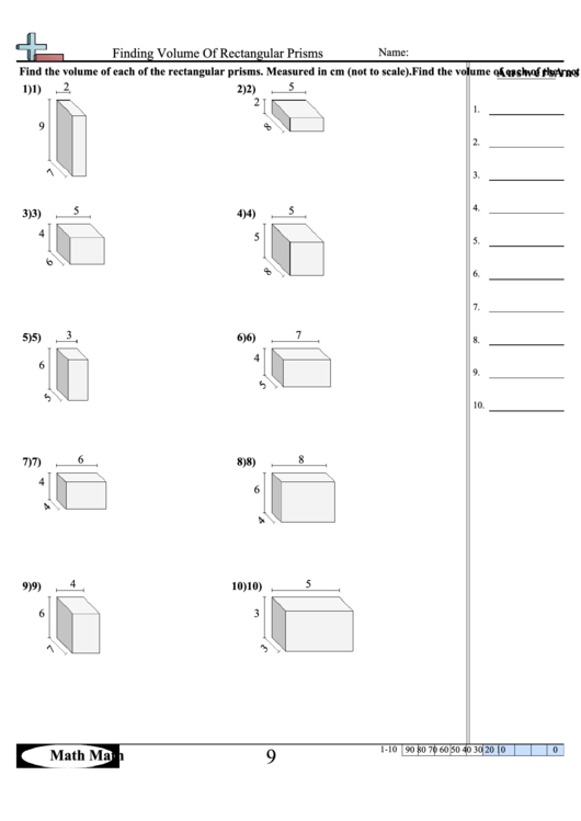 Finding Volume Of Rectangular Prisms Worksheet Printable pdf