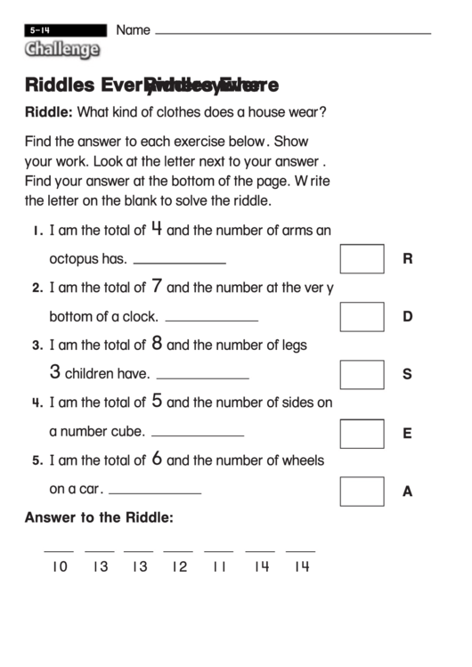 Riddles Everywhere - Challenge Worksheet With Answer Key Printable pdf