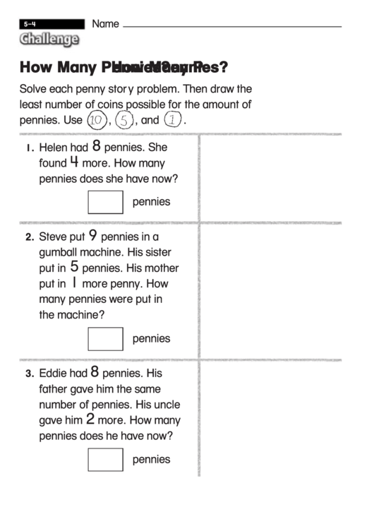 How Many Pennies - Challenge Worksheet With Answer Key Printable pdf