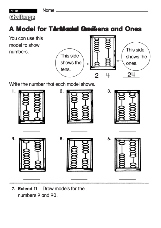 A Model For Tens And Ones - Challenge Worksheet With Answer Key Printable pdf