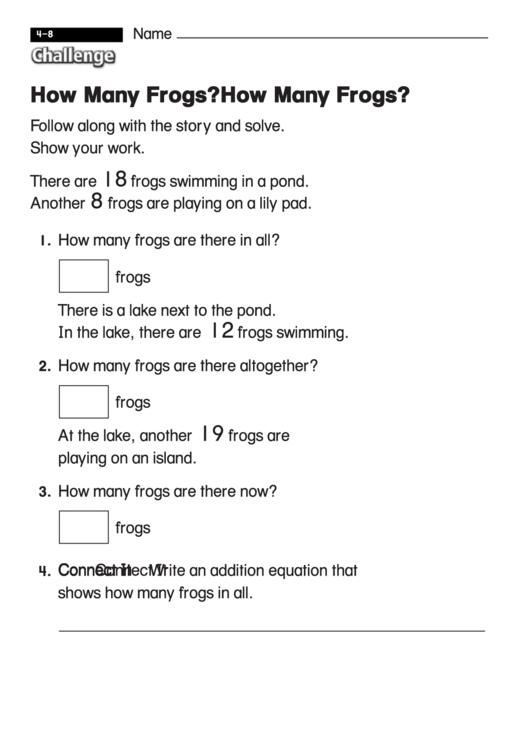 How Many Frogs - Challenge Worksheet With Answer Key Printable pdf