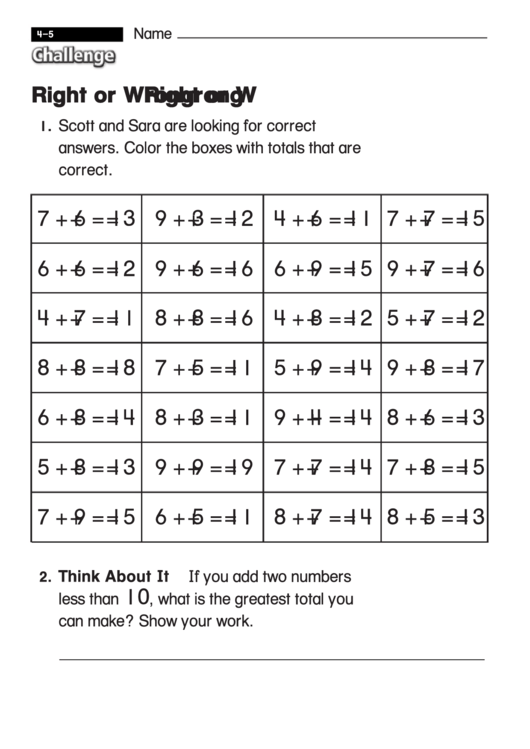 Right Or Wrong - Challenge Worksheet With Answer Key Printable pdf