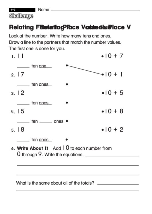 Relating Facts To Place Value - Challenge Worksheet With Answer Key Printable pdf