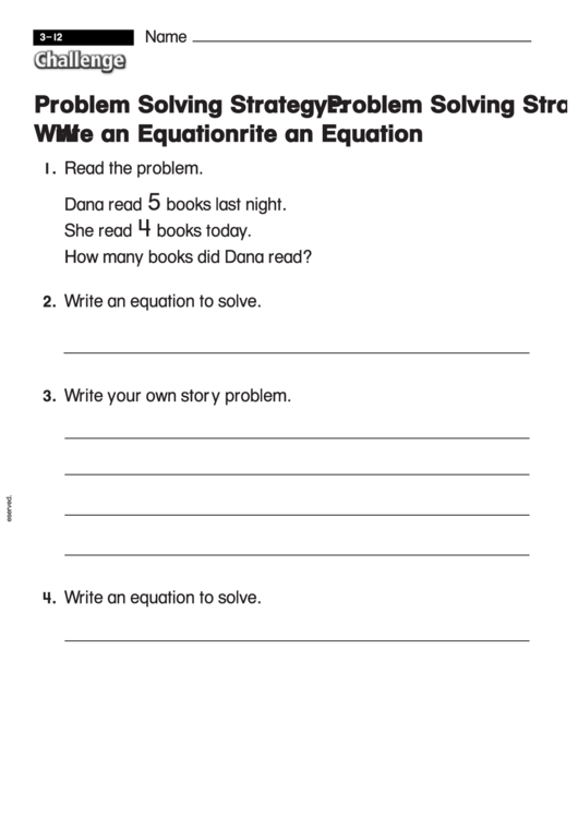 Problem Solving Strategy - Challenge Worksheet With Answer Key Printable pdf