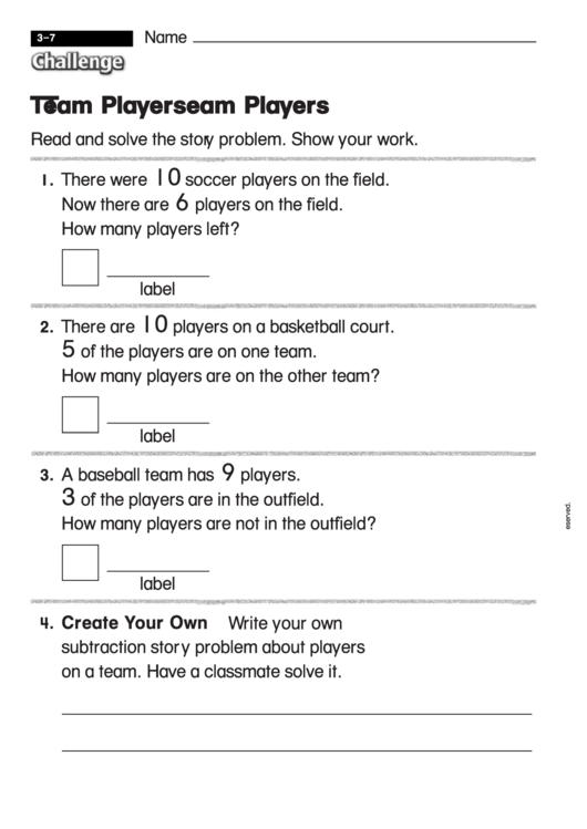 Team Players - Challenge Worksheet With Answer Key Printable pdf
