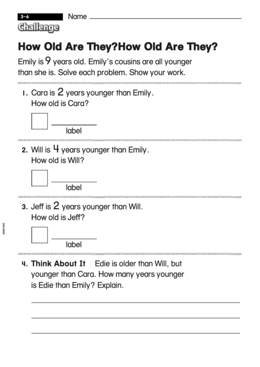 How Old Are They - Challenge Worksheet With Answer Key Printable pdf
