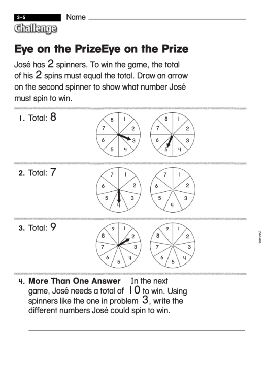Eye On The Prize - Challenge Worksheet With Answer Key Printable pdf