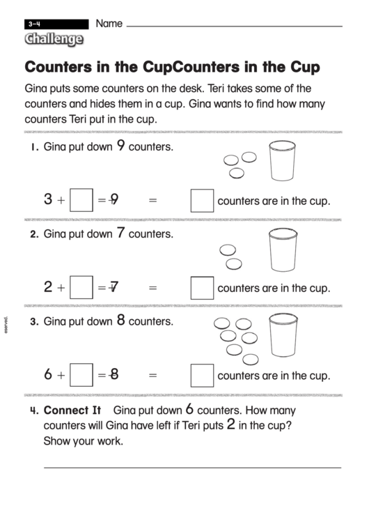 Counters In The Cup - Challenge Worksheet With Answer Key Printable pdf