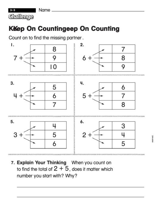 Keep On Counting - Challenge Worksheet With Answer Key Printable pdf