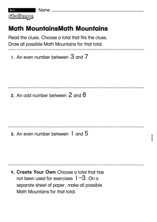 Math Mountains - Challenge Worksheet With Answer Key Printable pdf