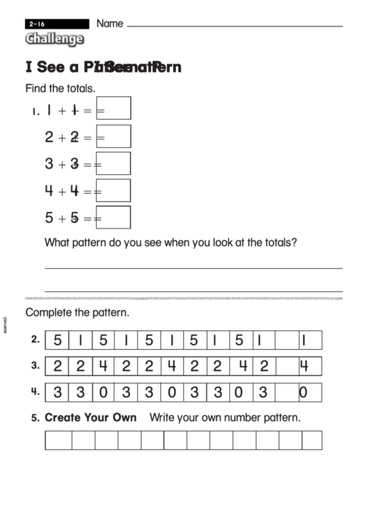 I See A Pattern - Challenge Worksheet With Answer Key Printable pdf