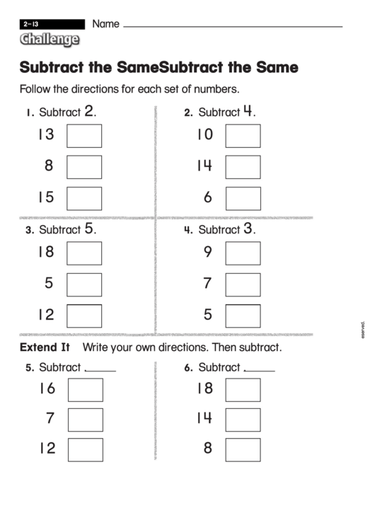 Subtract The Same - Challenge Worksheet With Answer Key Printable pdf