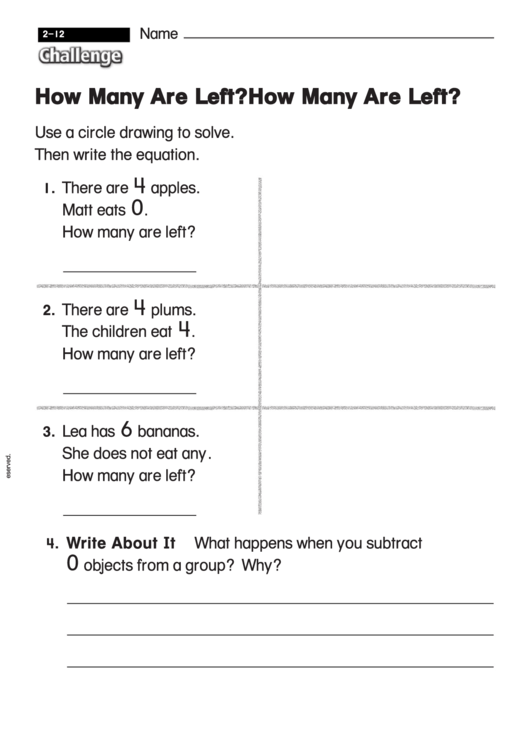 How Many Are Left - Challenge Worksheet With Answer Key Printable pdf