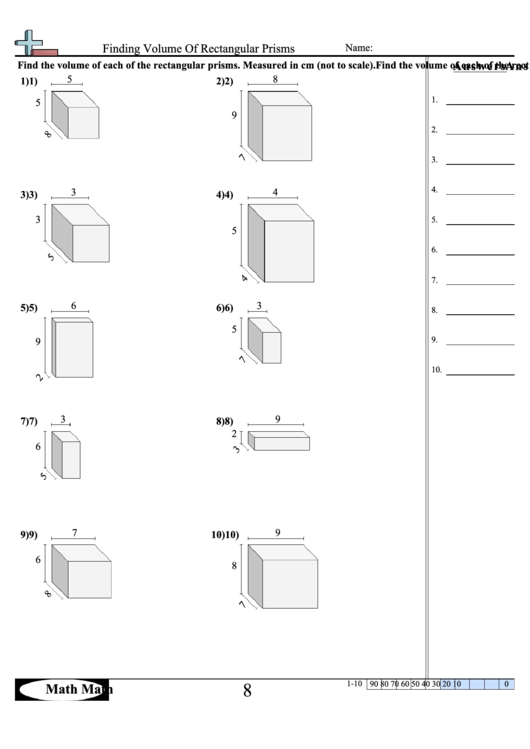 Finding Volume Of Rectangular Prisms Worksheet Printable pdf