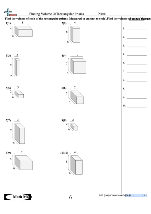 Finding Volume Of Rectangular Prisms Worksheet printable pdf download