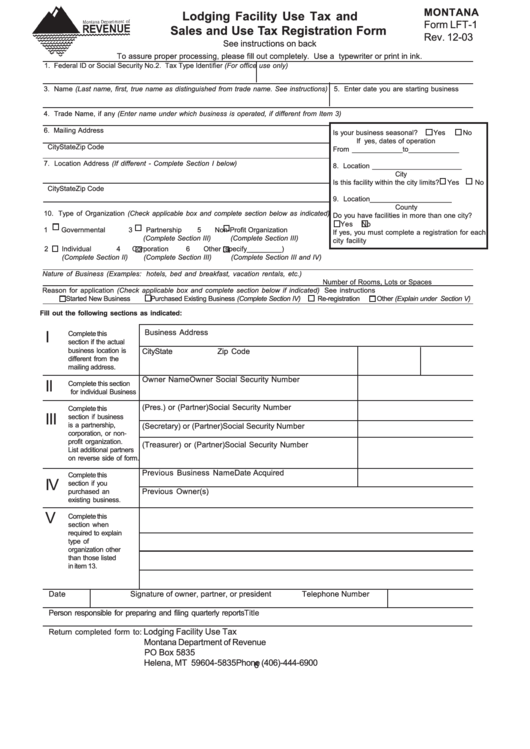 Fillable Form Lft-1 - Insurance Premiums Tax Return Captive Insurer - State Of Montana Printable pdf