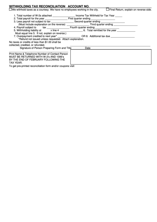 Withholding Tax Reconciliation Form Printable pdf