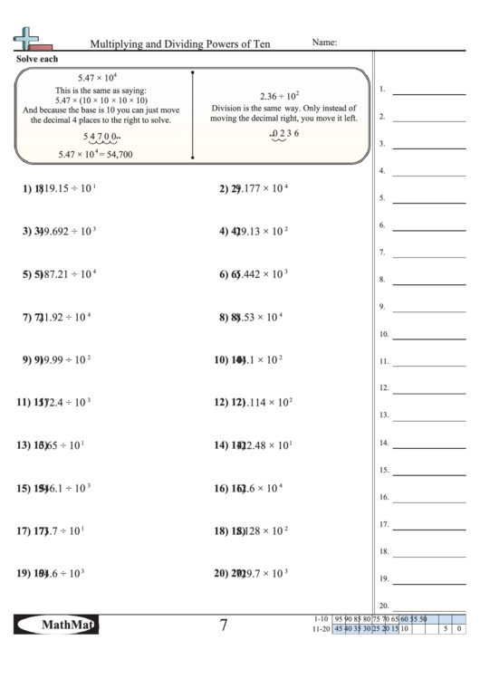 Multiplying And Dividing Powers Of Ten Worksheet Printable Pdf Download