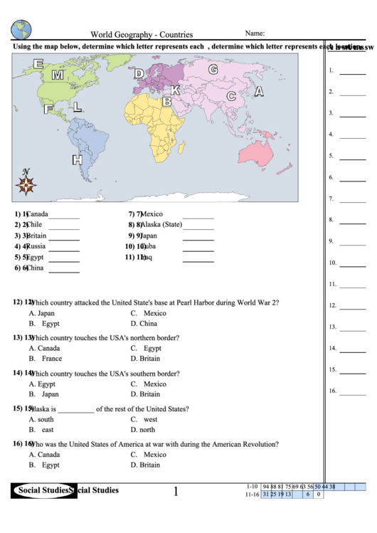 world geography countries worksheet with answer key printable pdf