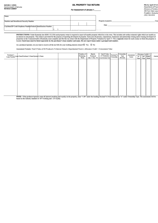 Form 62a384 - Oil Property Tax Return Form Printable pdf