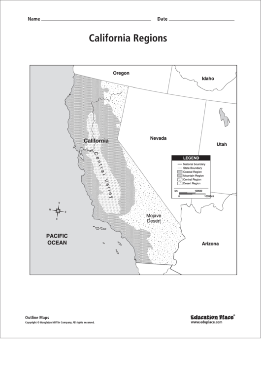 California Regions Template Printable pdf