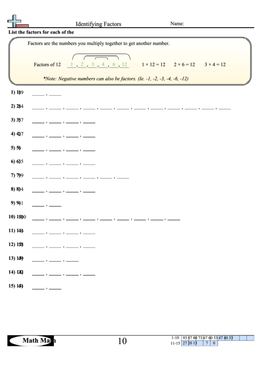 Identifying Factors Worksheet With Answer Key Printable pdf