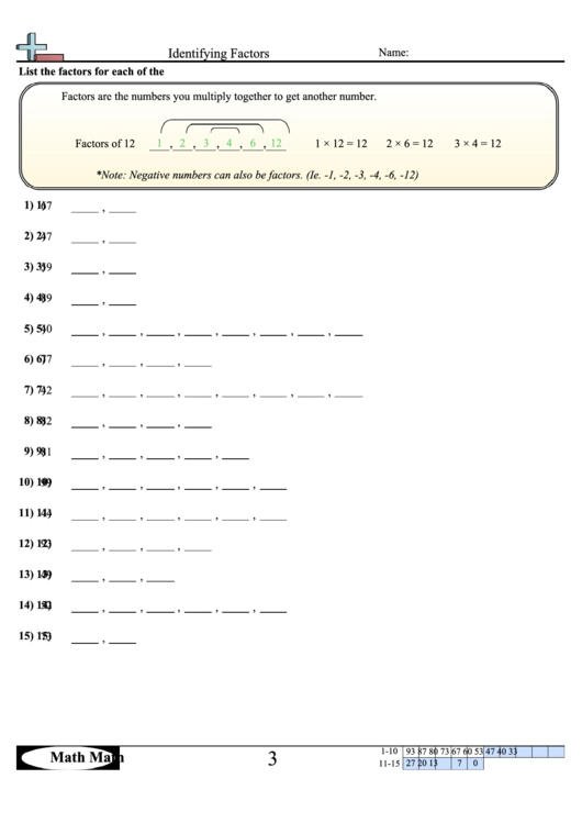 Identifying Factors Worksheet With Answer Key Printable Pdf Download