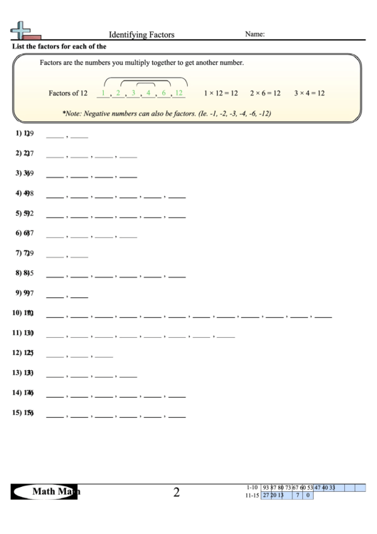 Identifying Factors Worksheet With Answer Key Printable Pdf Download