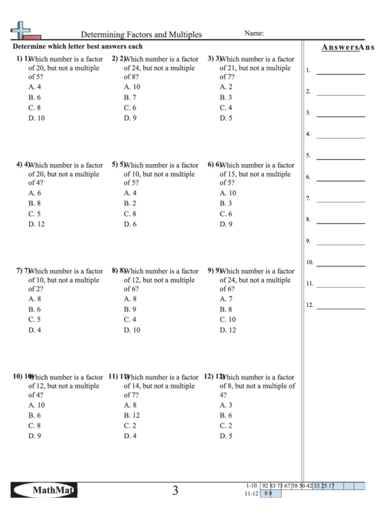 Determining Factors And Multiples Worksheet Printable pdf