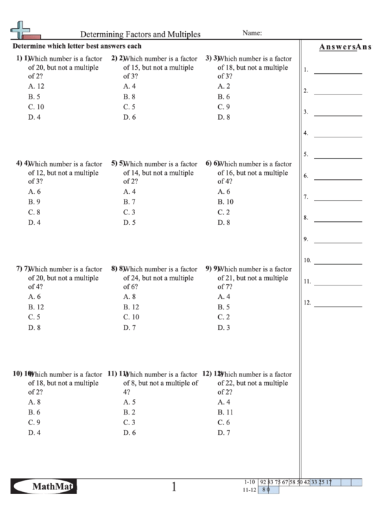 Determining Factors And Multiples Worksheet Printable pdf