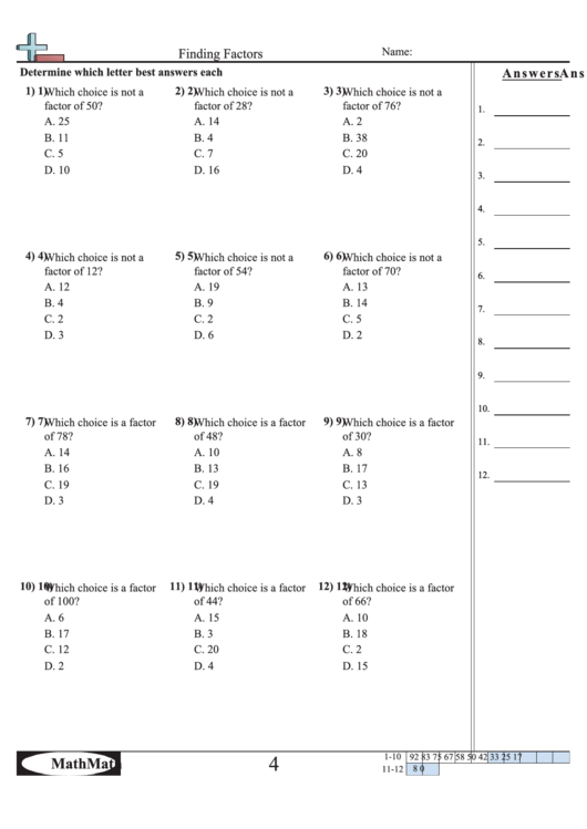 Finding Factors Worksheet Printable pdf