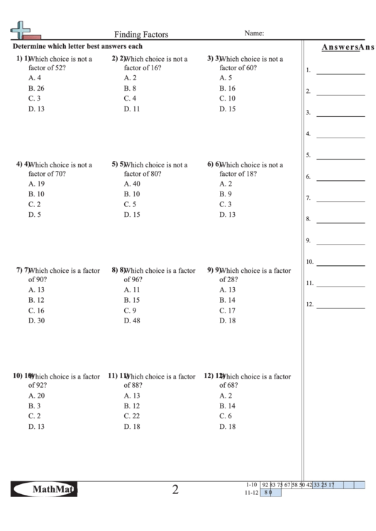 Finding Factors Worksheet Printable pdf