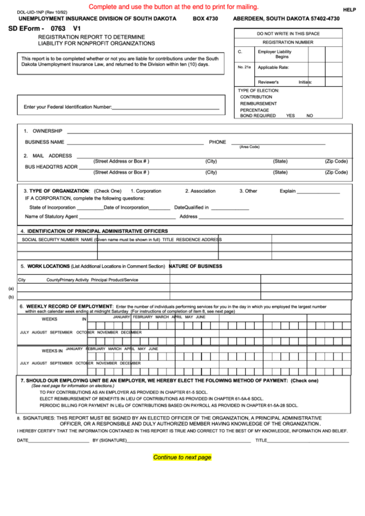 Fillable Form Dol-Uid-1np - Registration Report To Determine Liability For Nonprofit Organizations Printable pdf