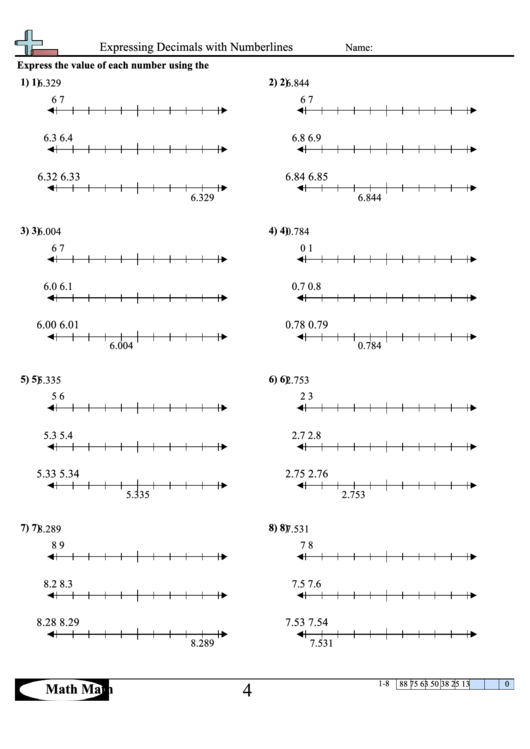expressing decimals with numberlines worksheet with answer