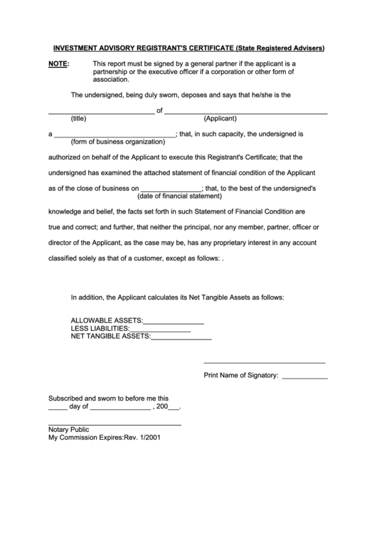 Fillable Investment Advisory Registrant