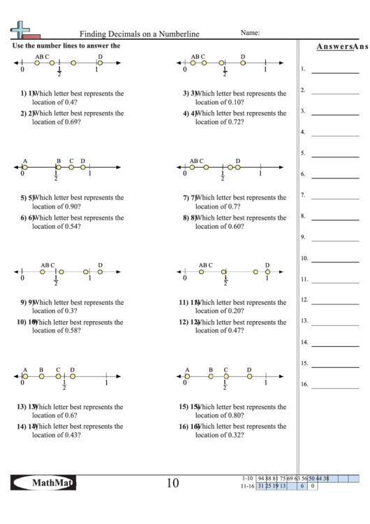 Fillable Finding Decimals On A Numberline Worksheet With Answer Key Printable pdf