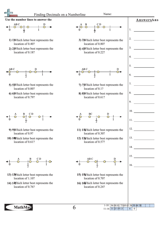 Finding Decimals On A Numberline Worksheet With Answer Key Printable pdf