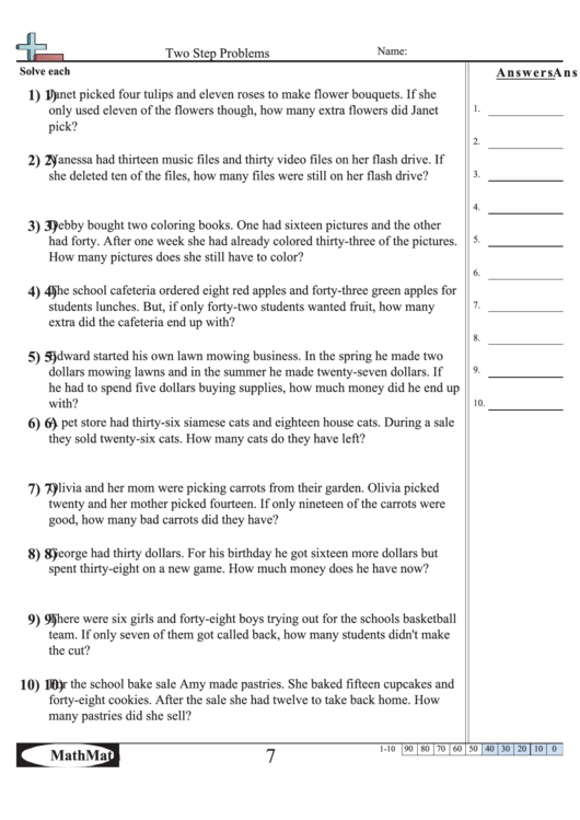 Two Step Problems Worksheet Printable pdf