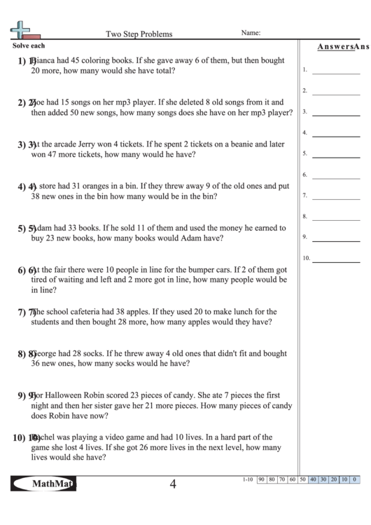 Two Step Problems Worksheet With Answer Key Printable pdf