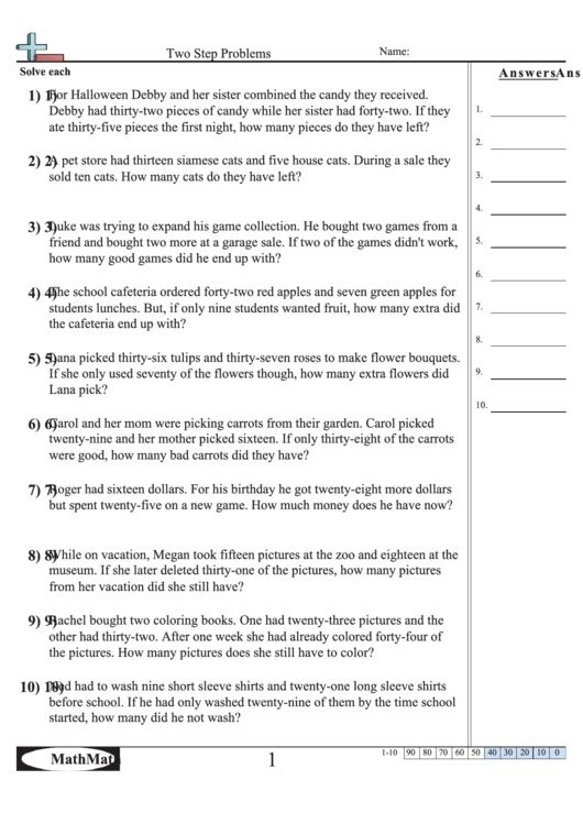 Two Step Problems Worksheet Printable pdf