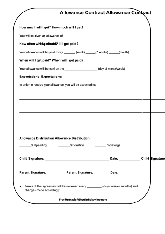 Fillable Allowance Contract Template Printable pdf